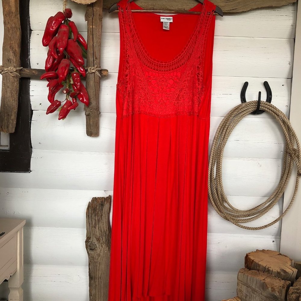 Red "Shark bite" Lace Top Maxi Dress